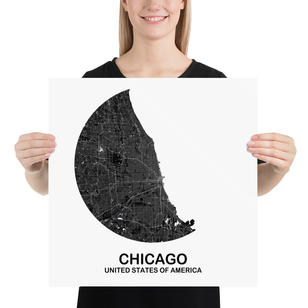 Chicago Circular Black Paper Map