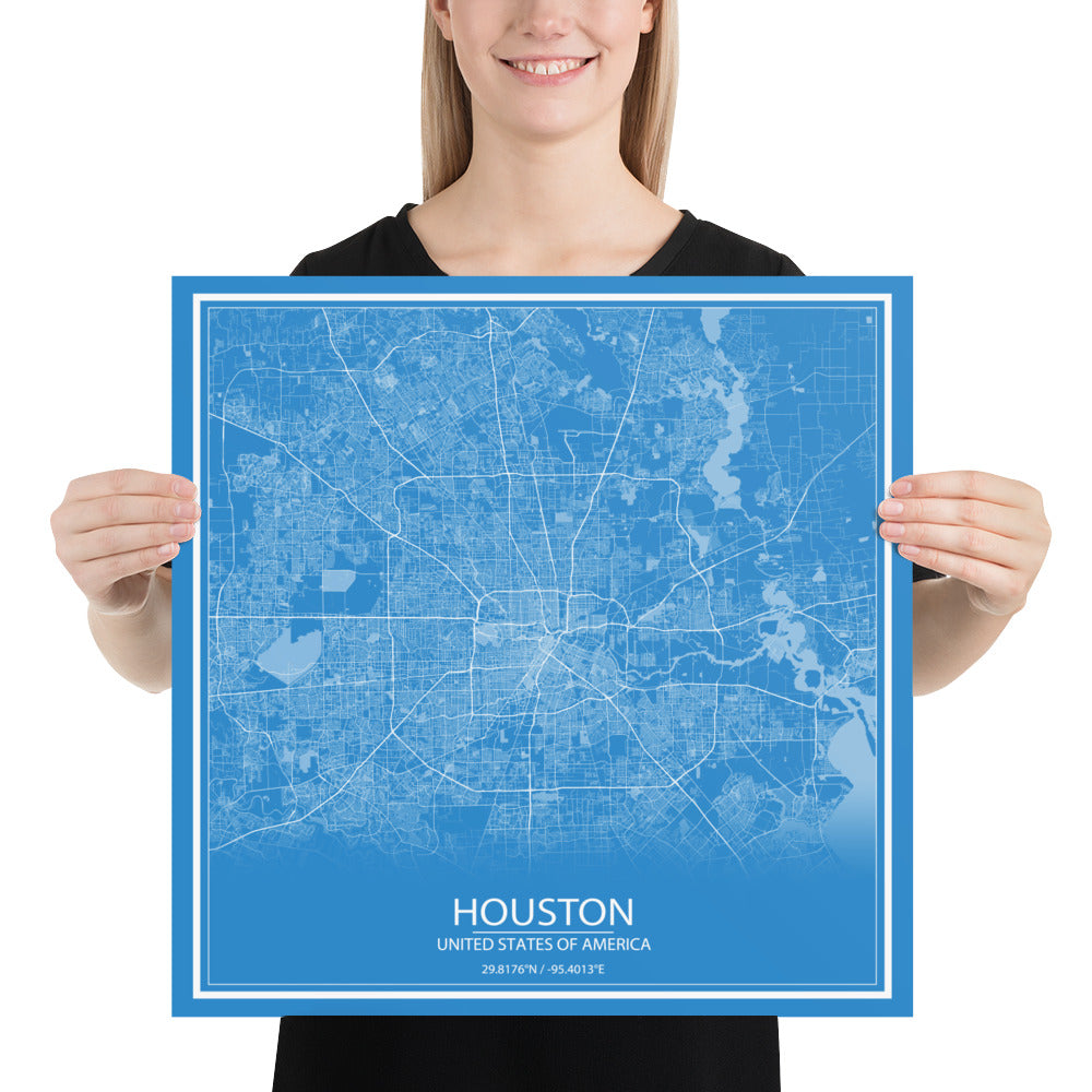 Houston Blue and White Paper Map