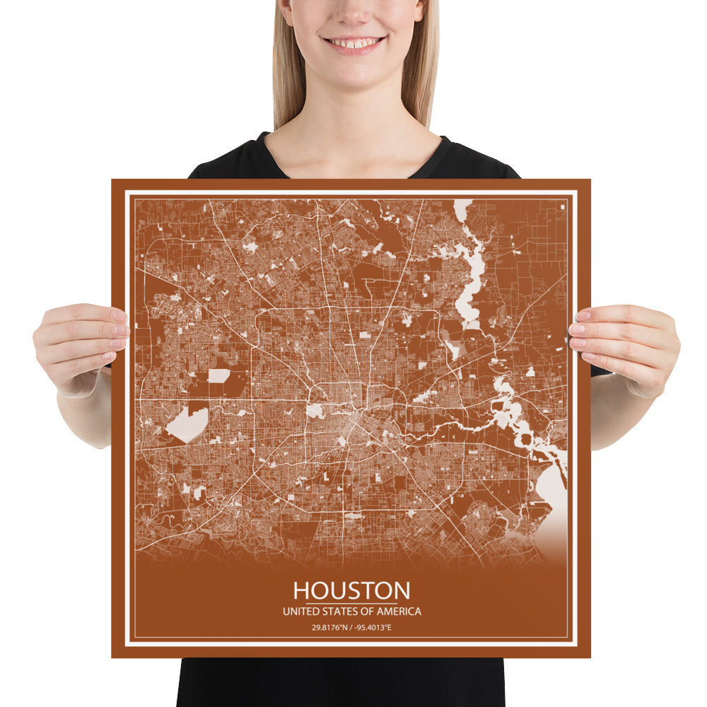 Houston Brown and White Paper Map