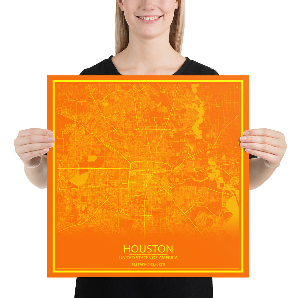 Houston Orange and Yellow Paper Map