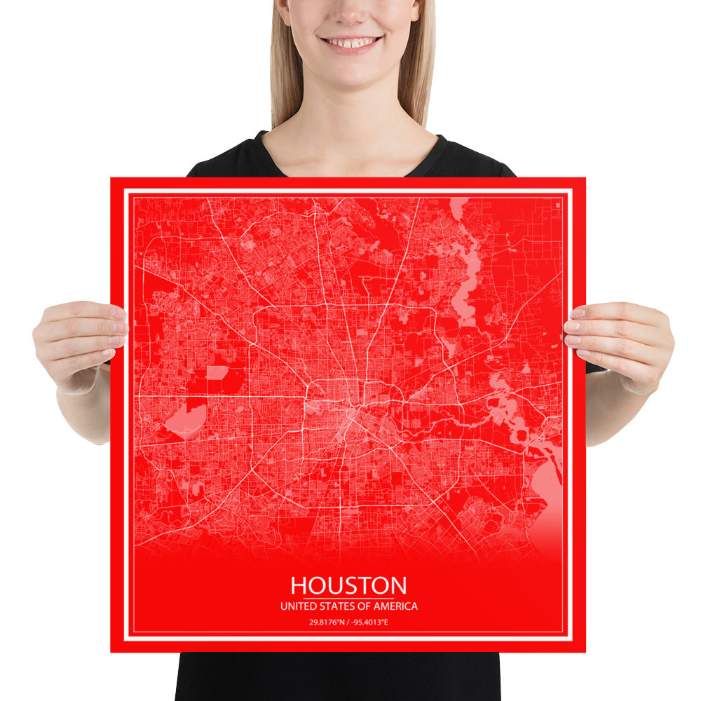 Houston Red and White Paper Map