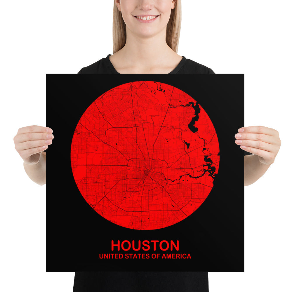 Houston Circular Red Paper Map