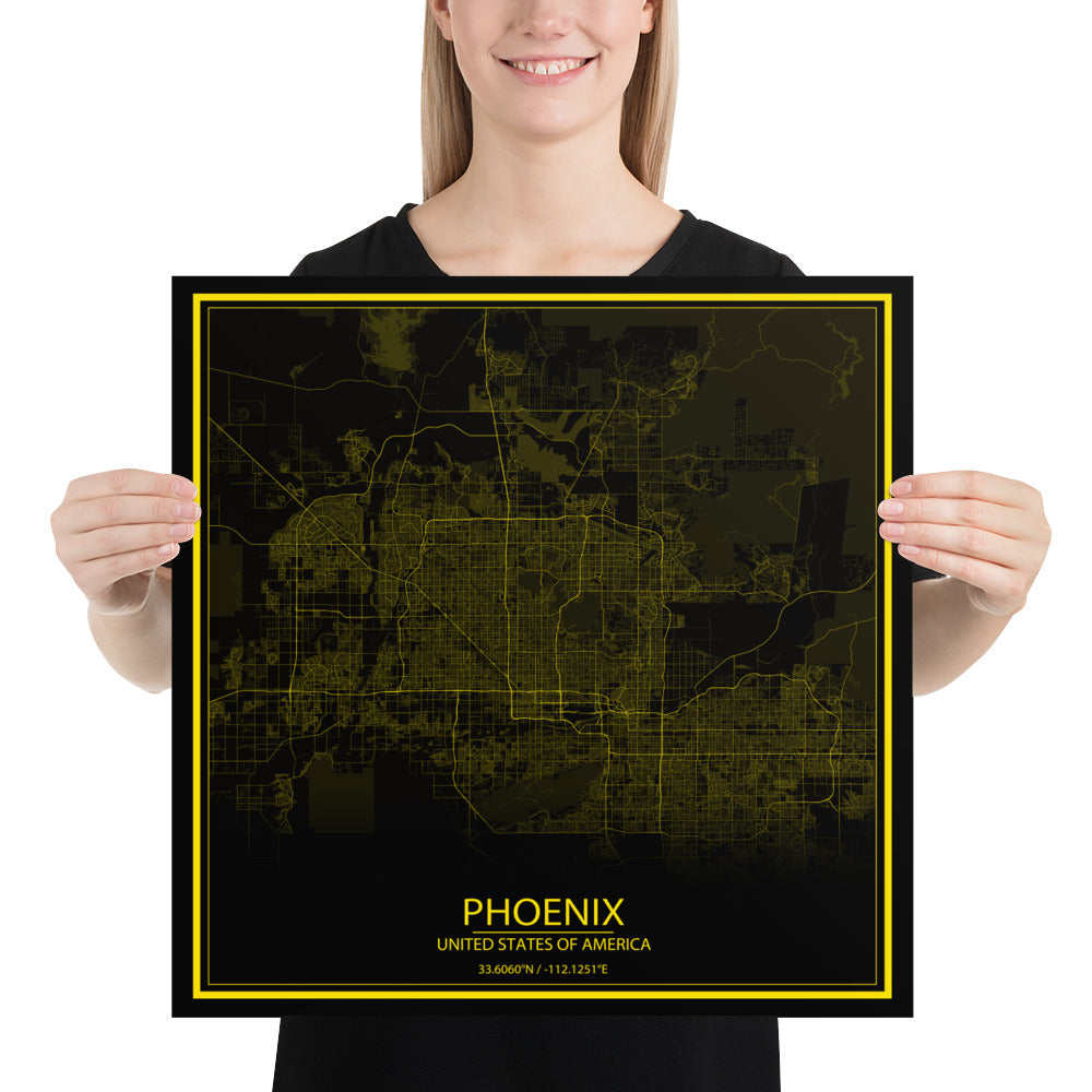 Phoenix Black and Yellow Paper Map