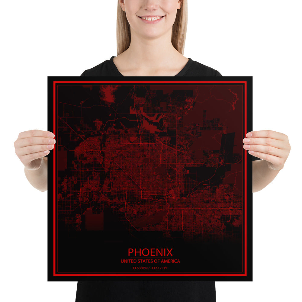 Phoenix Black and Red Paper Map