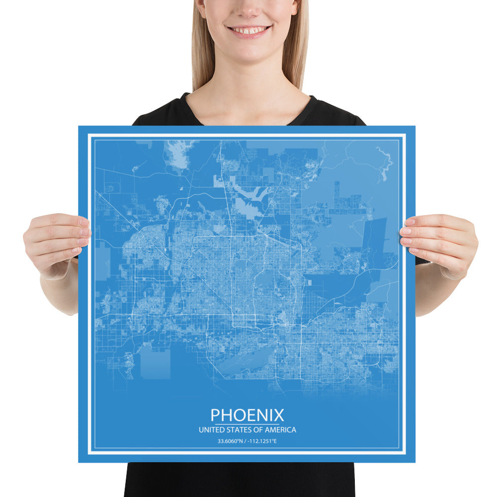 Phoenix Blue and White Paper Map