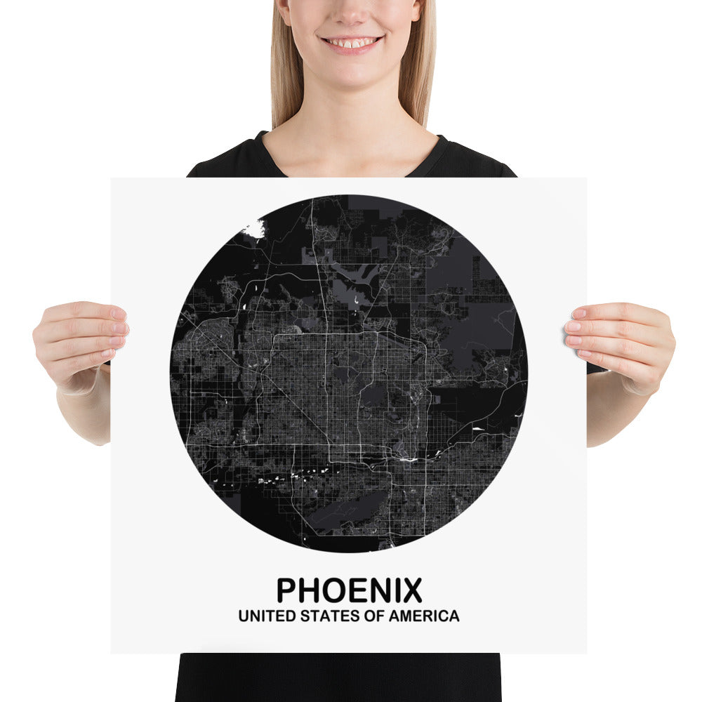 Phoenix Circular Black Paper Map