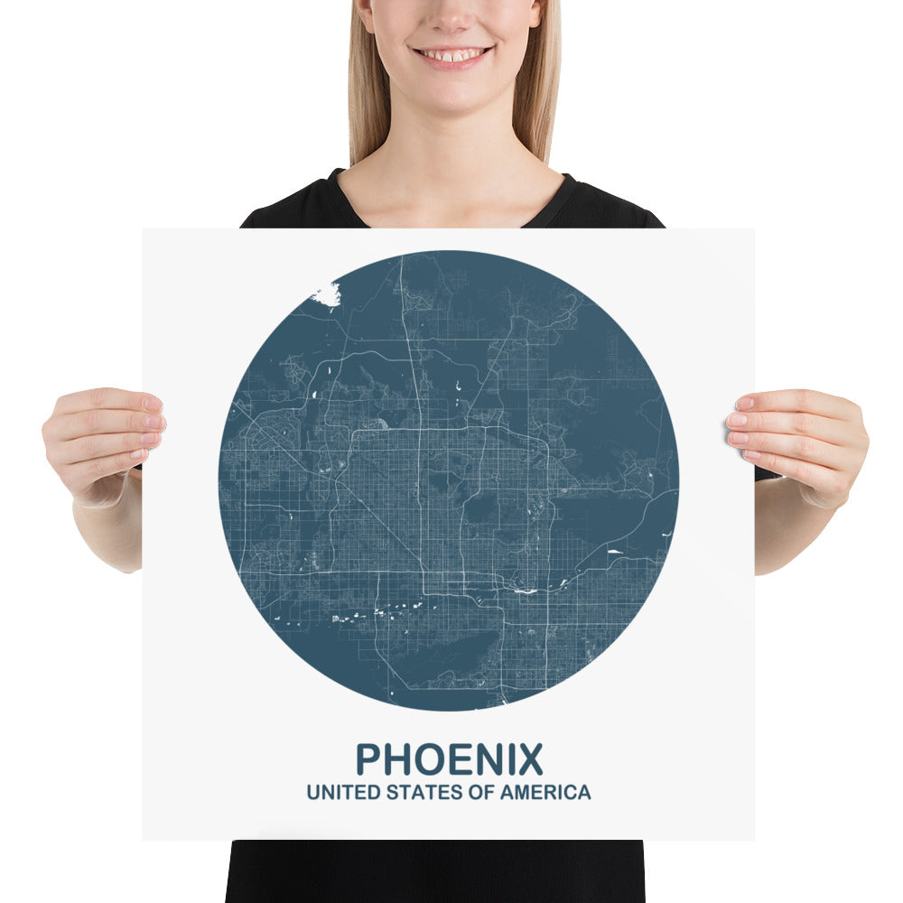 Phoenix Circular Blue Paper Map