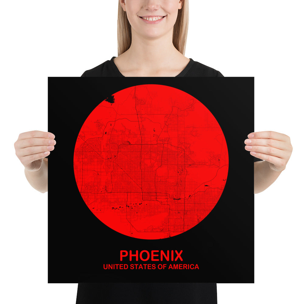 Phoenix Circular Red Paper Map