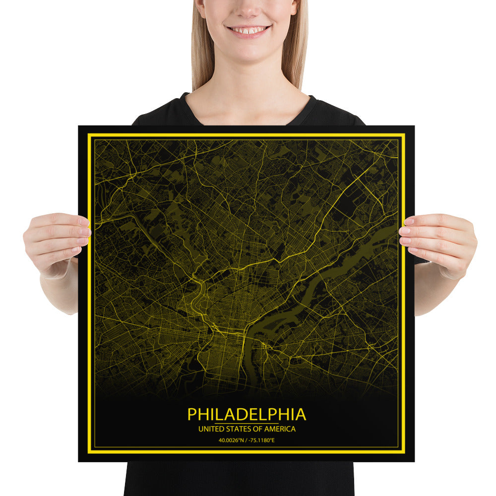 Philadelphia Black and Yellow Paper Map