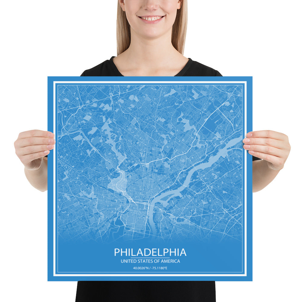 Philadelphia Blue and White Paper Map