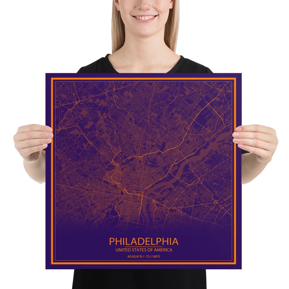 Philadelphia Purple and Orange Paper Map