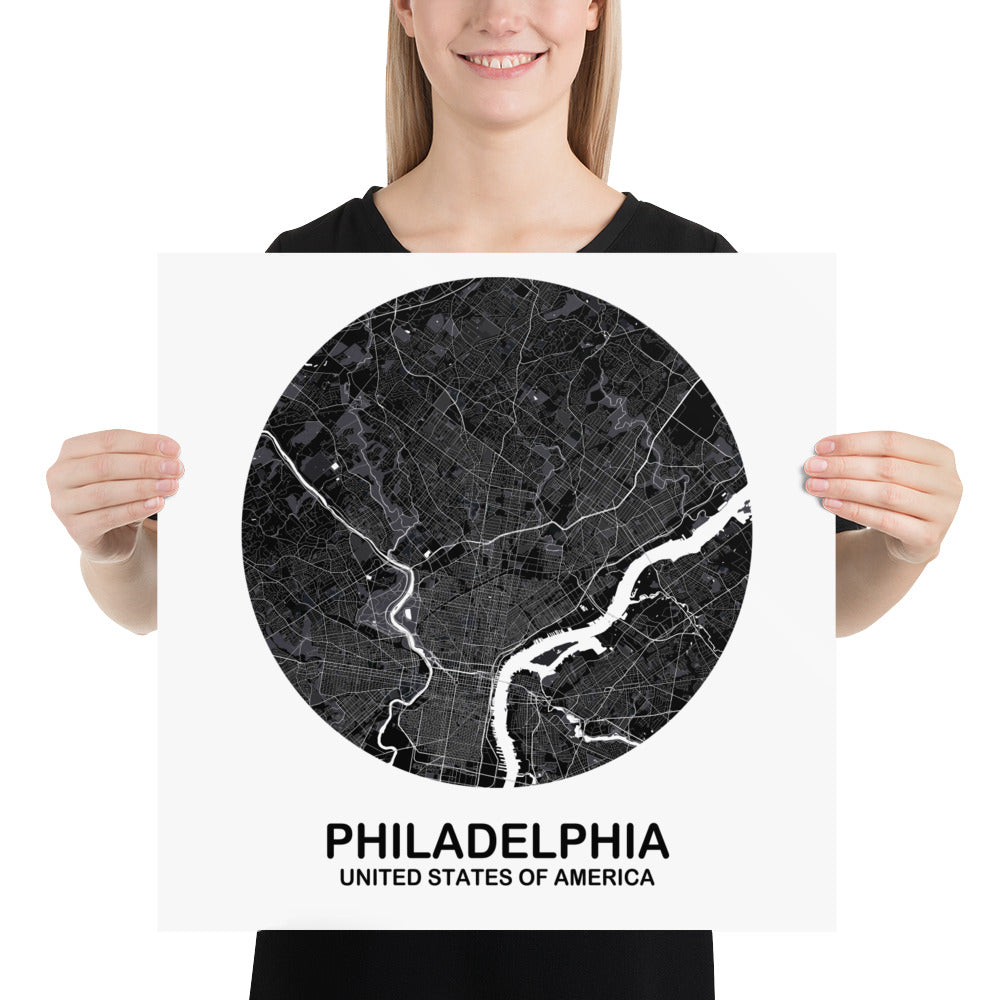 Philadelphia Circular Black Paper Map