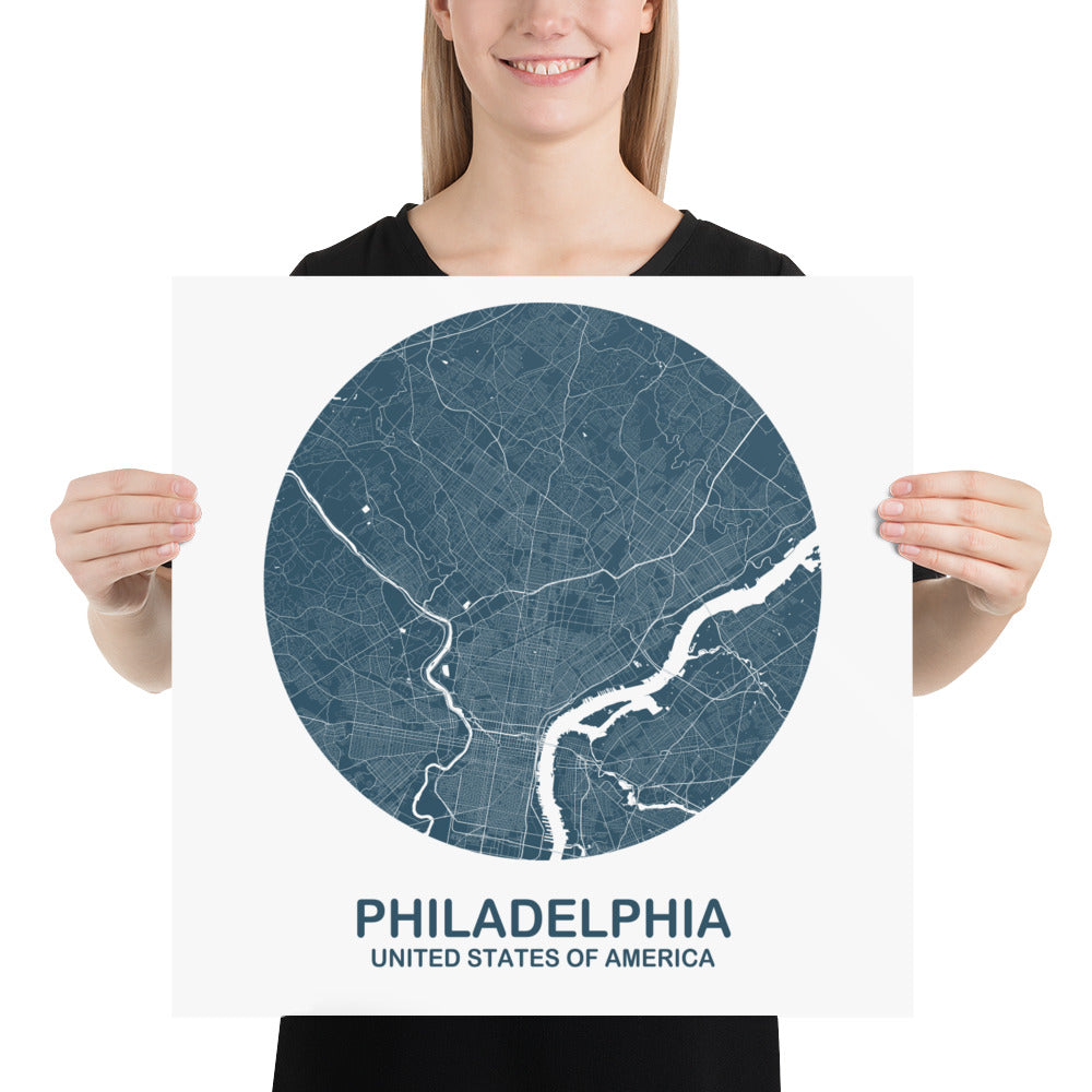 Philadelphia Circular Blue Paper Map