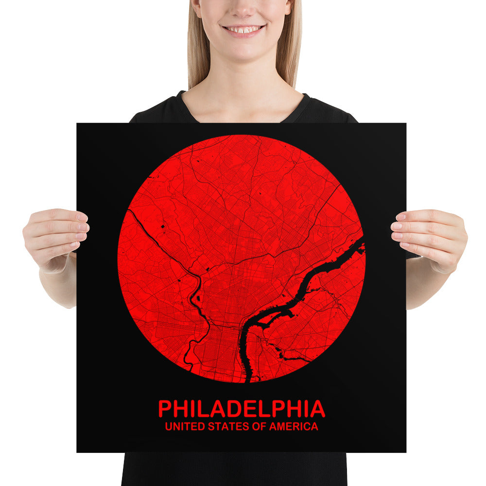 Philadelphia Circular Red Paper Map