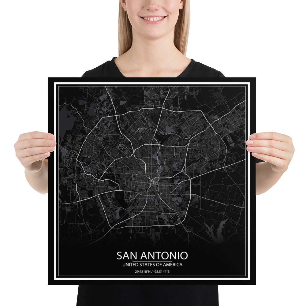 San Antonio Black Paper Map