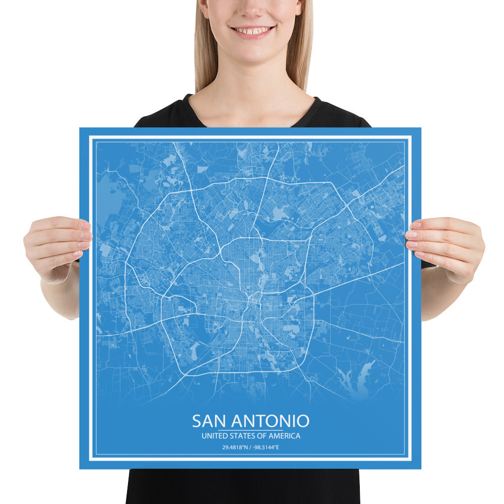 San Antonio Blue and White Paper Map