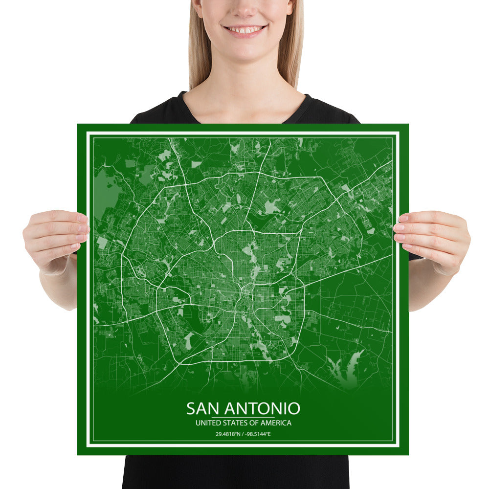 San Antonio Green and White Paper Map