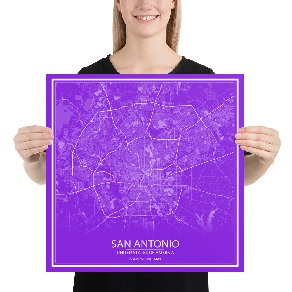 San Antonio Purple and White Paper Map