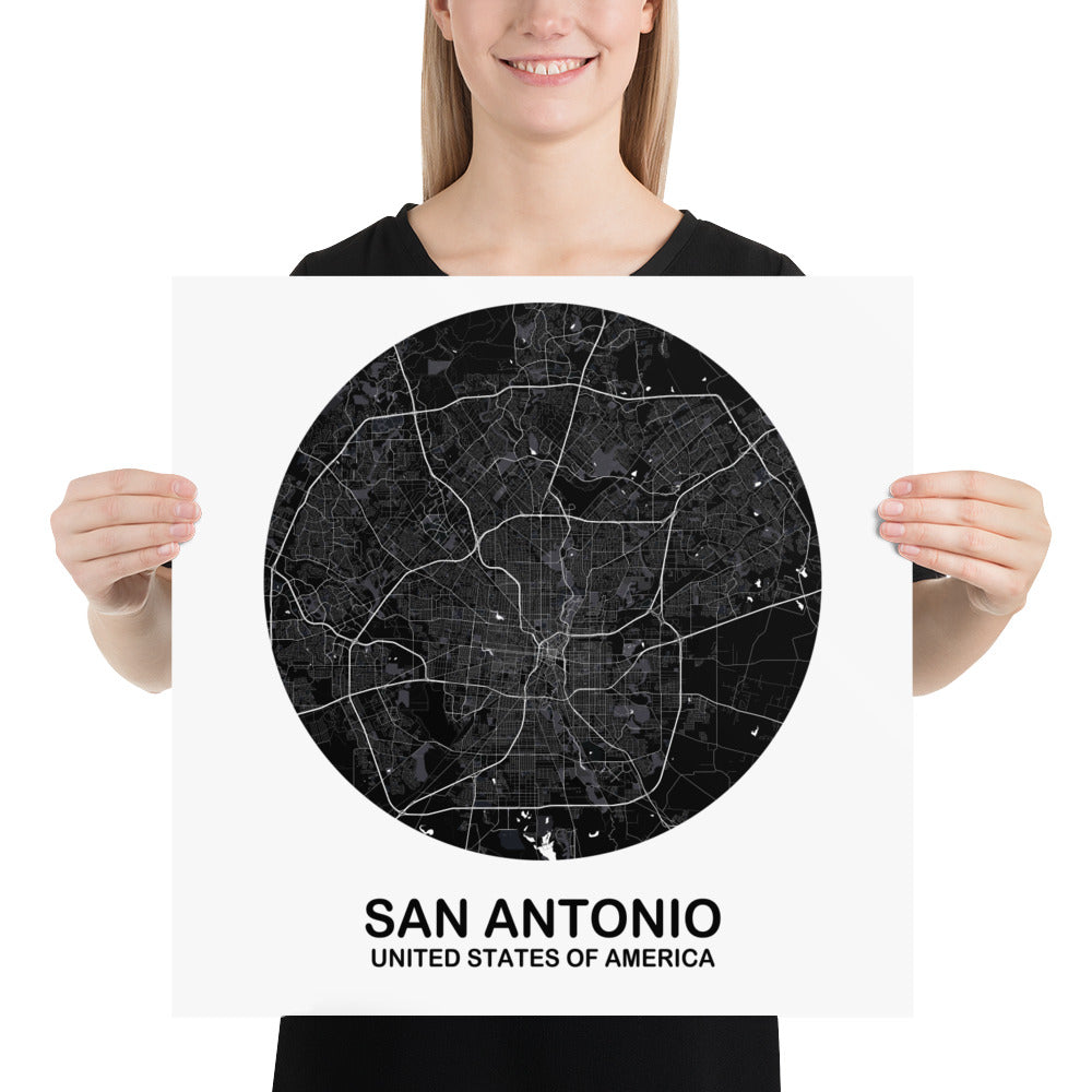 San Antonio Circular Black Paper Map