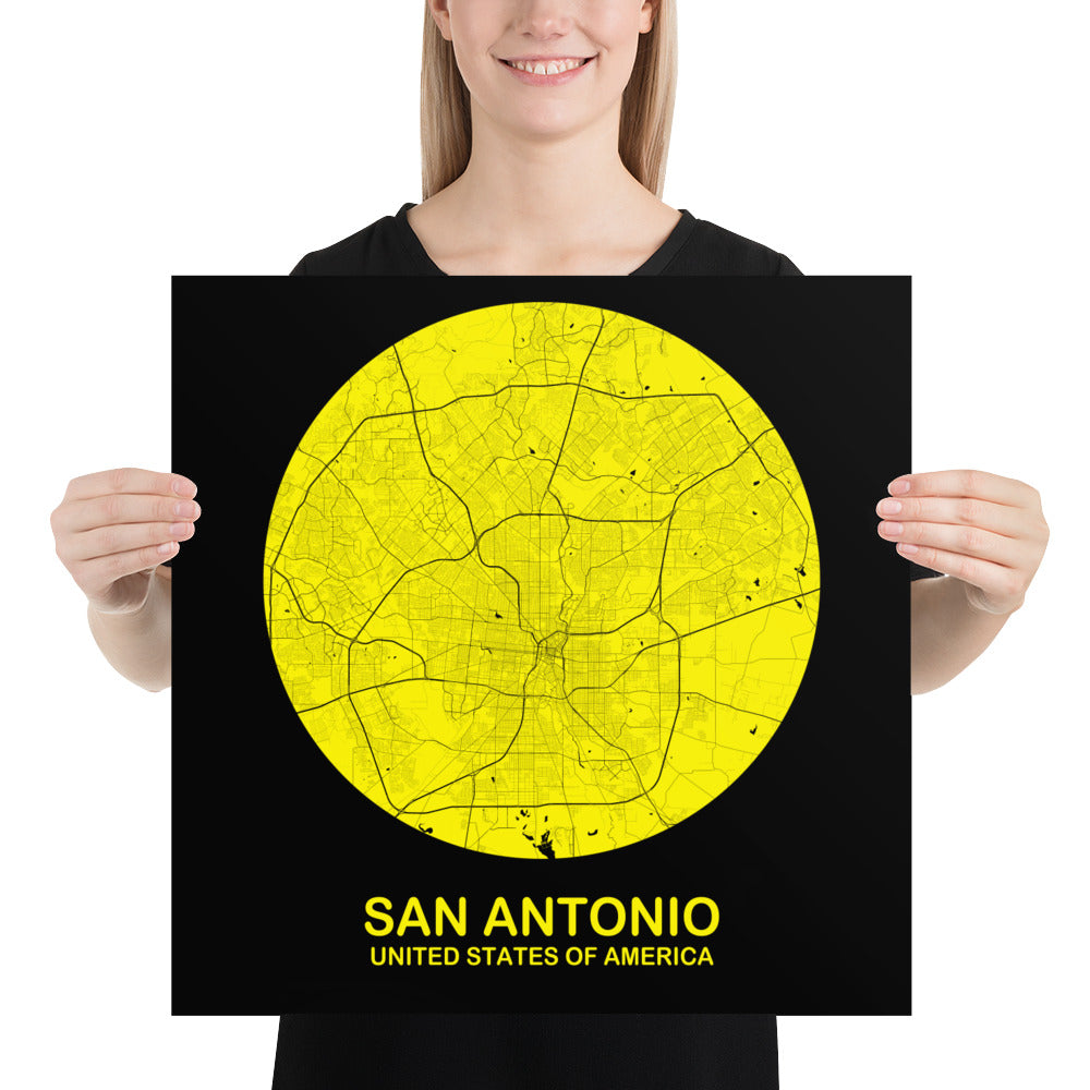 San Antonio Circular Yellow Paper Map