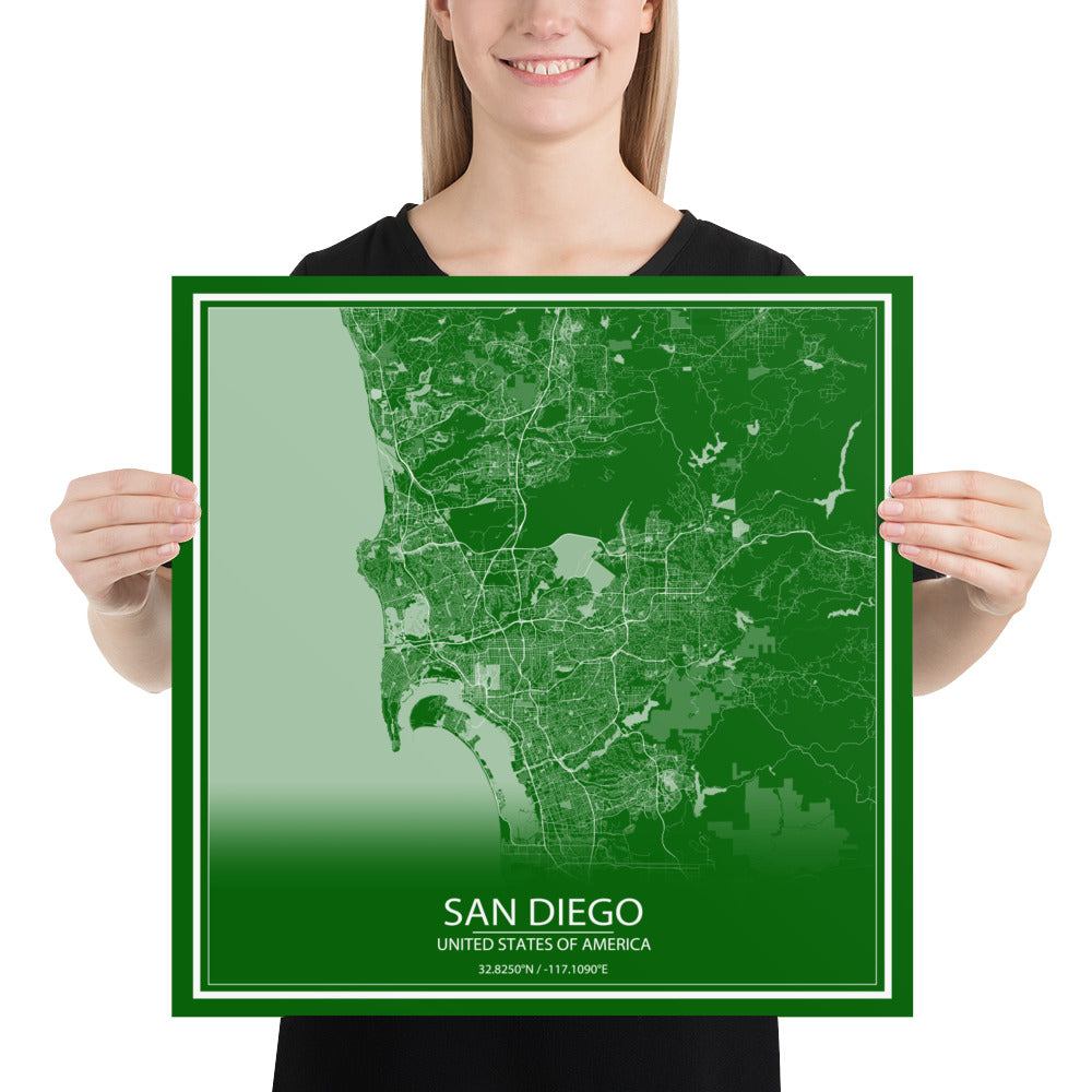 San Diego Green and White Paper Map