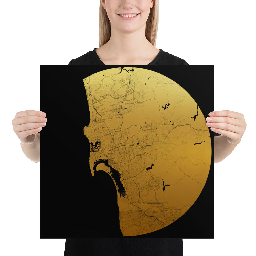 San Diego Gold on Black Paper Map