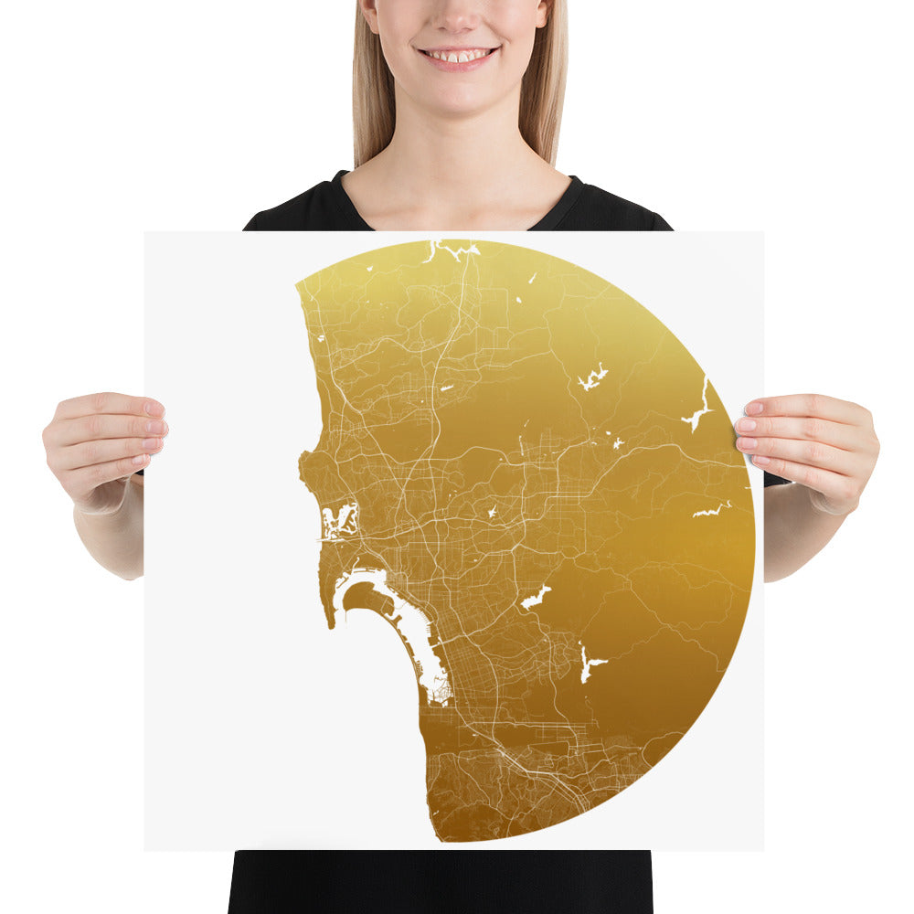 San Diego Gold on White Paper Map