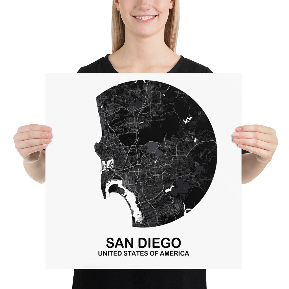 San Diego Circular Black Paper Map