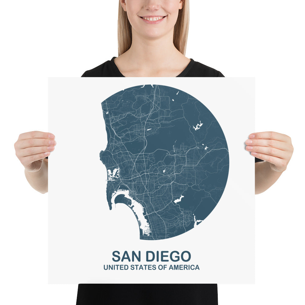 San Diego Circular Blue Paper Map