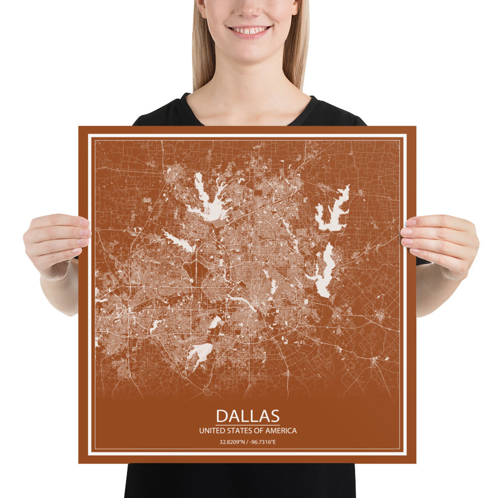 Dallas Brown and White Paper Map