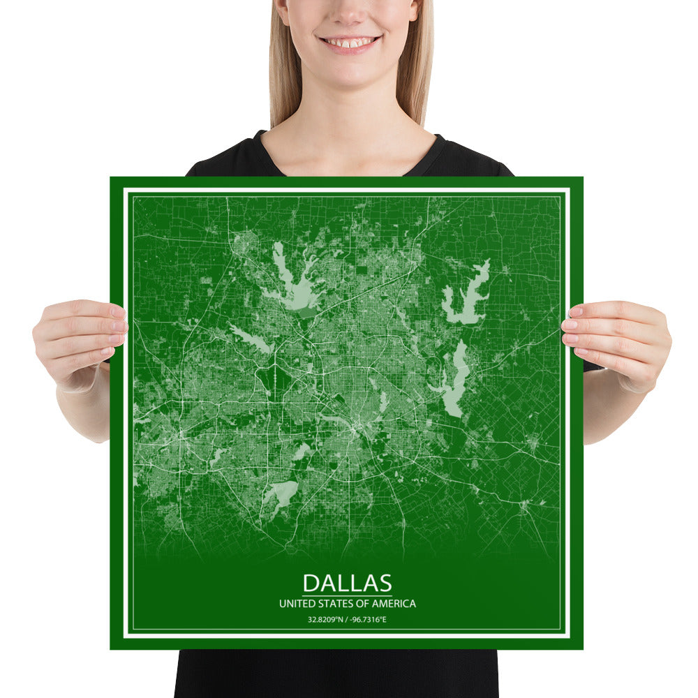 Dallas Green and White Paper Map