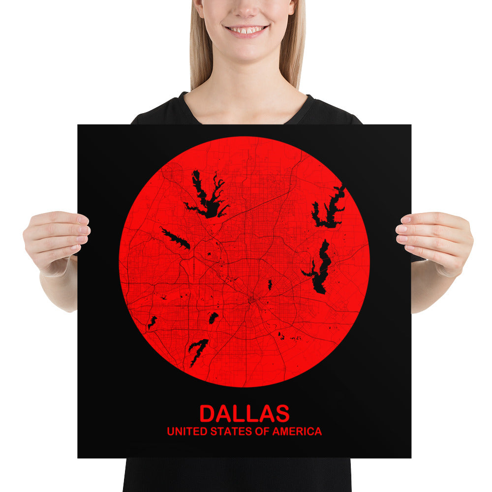 Dallas Circular Red Paper Map