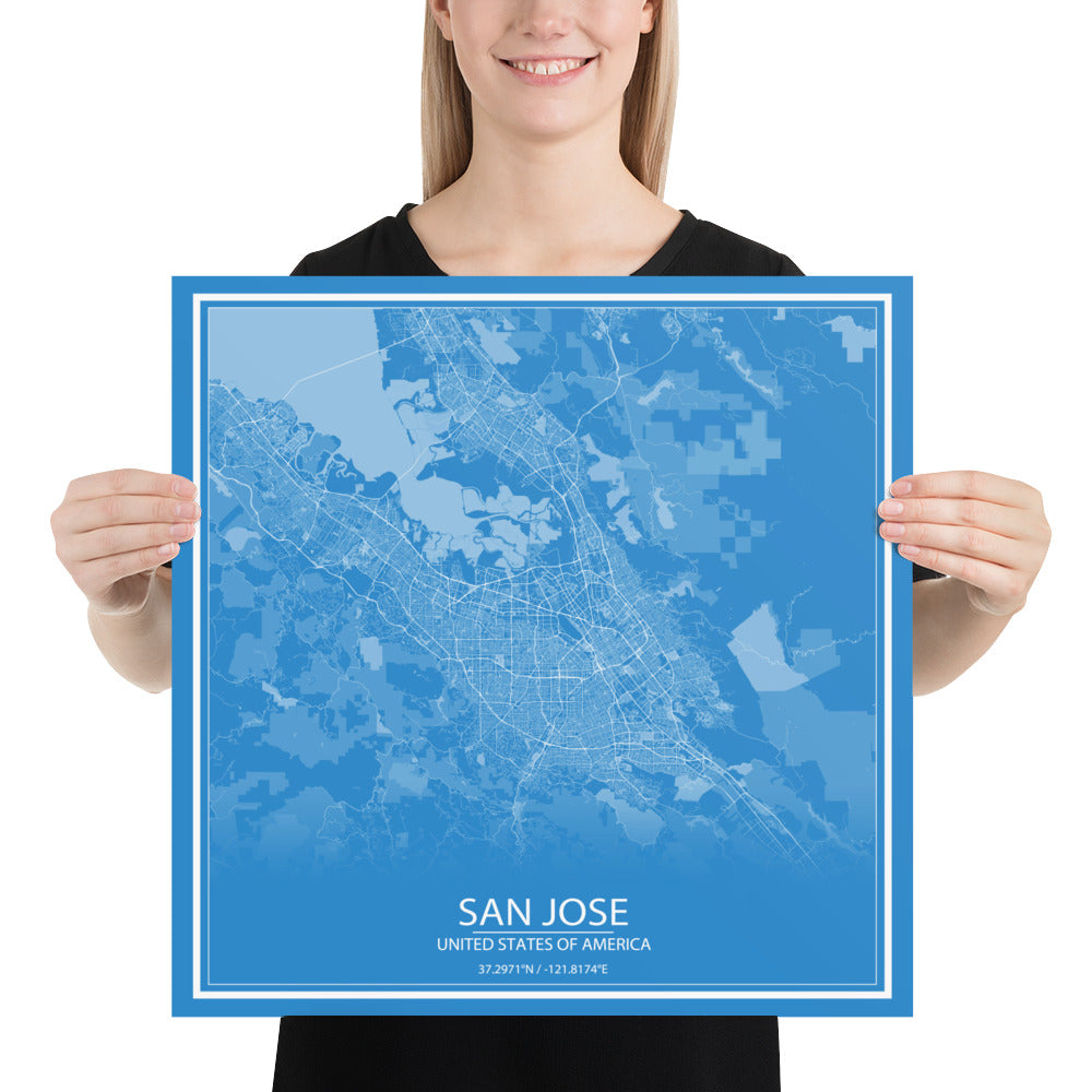 San Jose Blue and White Paper Map