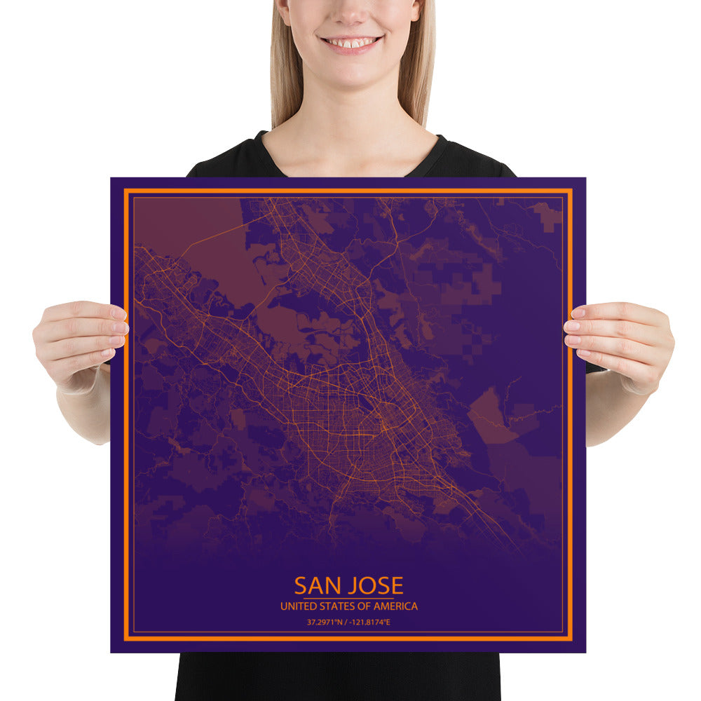 San Jose Purple and Orange Paper Map