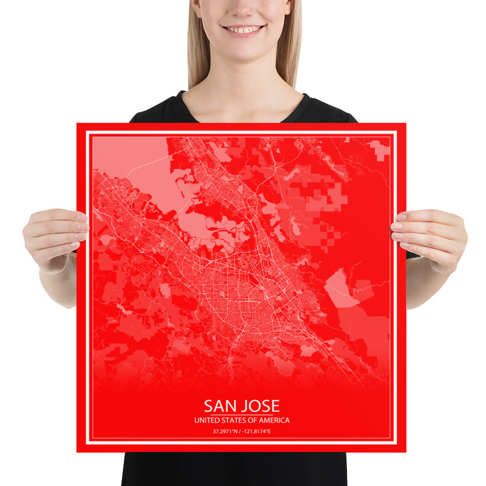 San Jose Red and White Paper Map