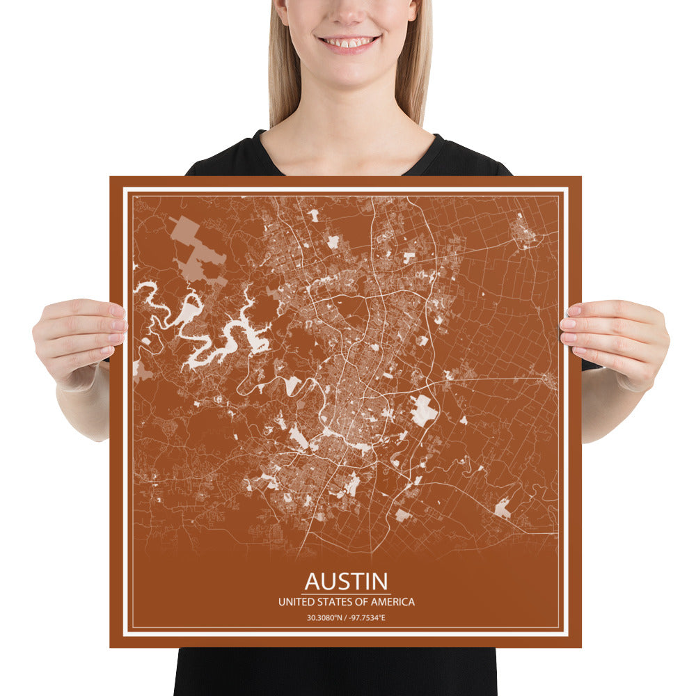 Austin Brown and White Paper Map