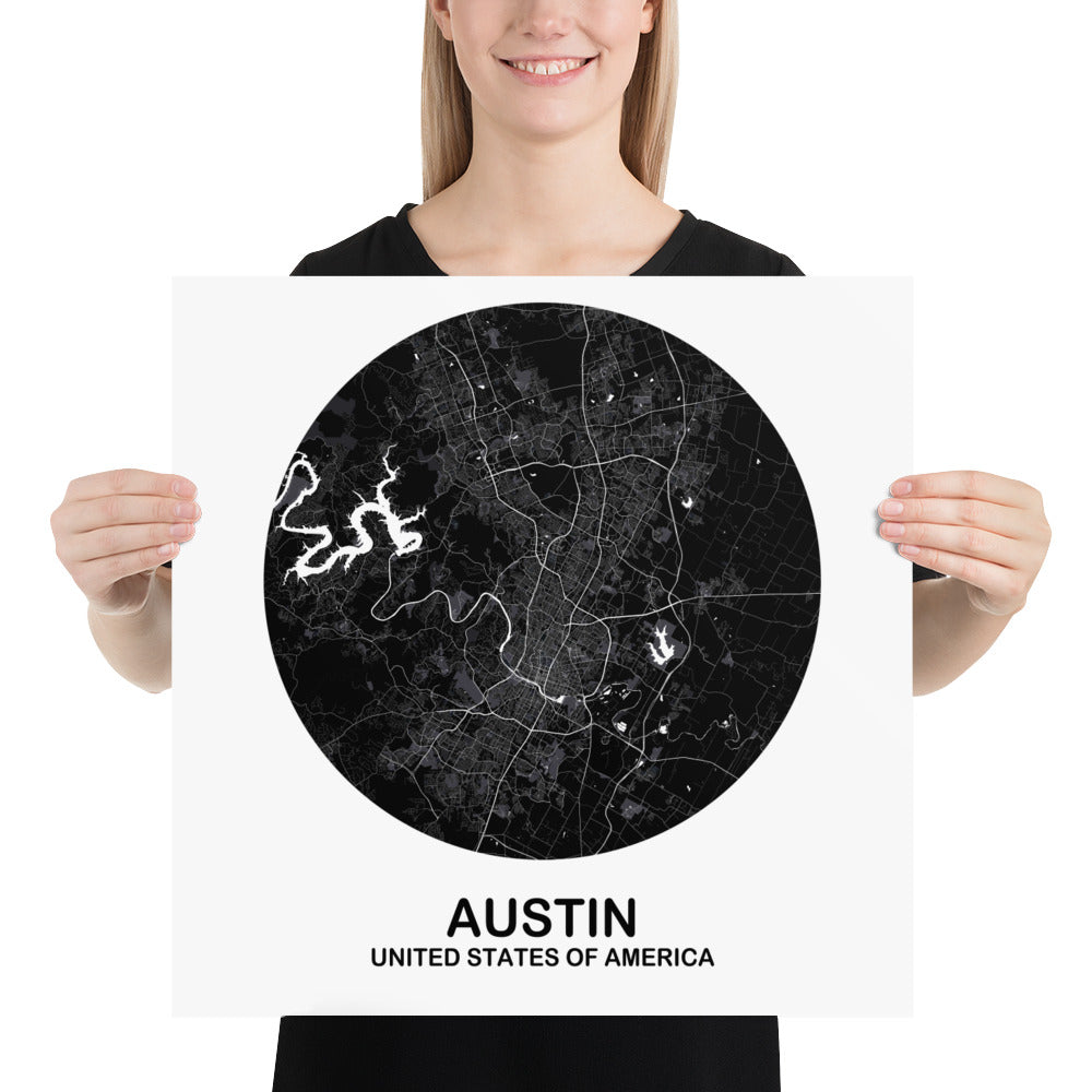 Austin Circular Black Paper Map