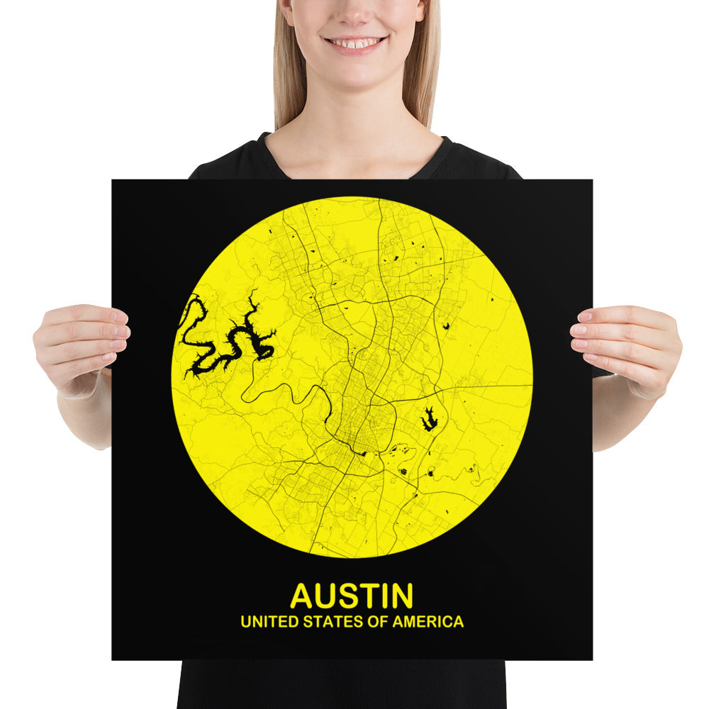 Austin Circular Yellow Paper Map