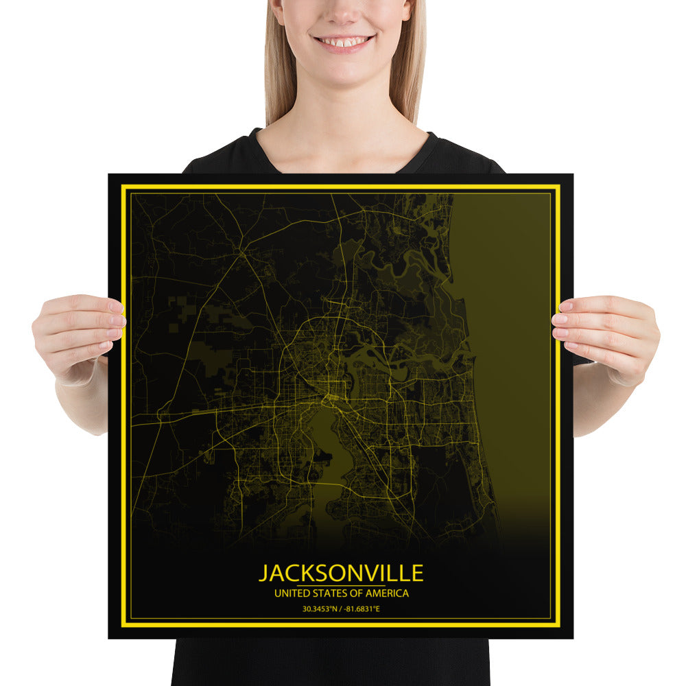 Jacksonville Black and Yellow Paper Map