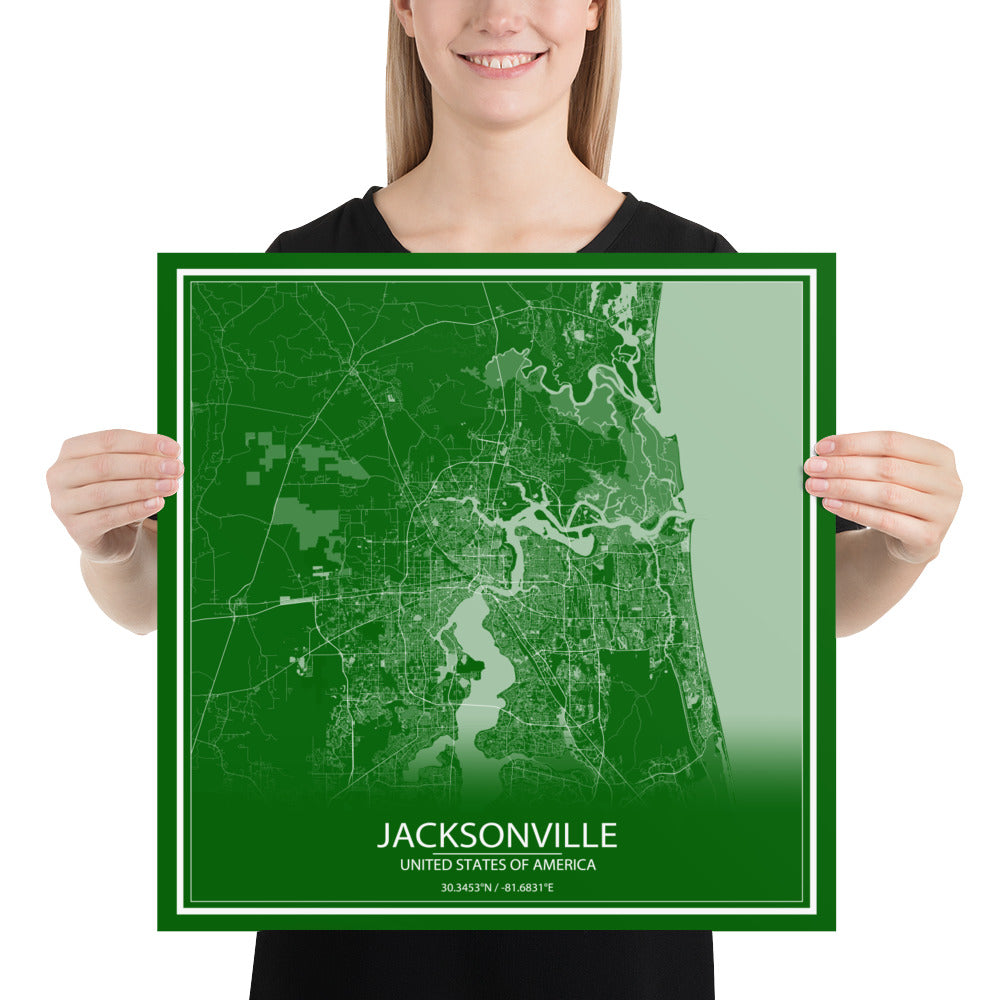 Jacksonville Green and White Paper Map