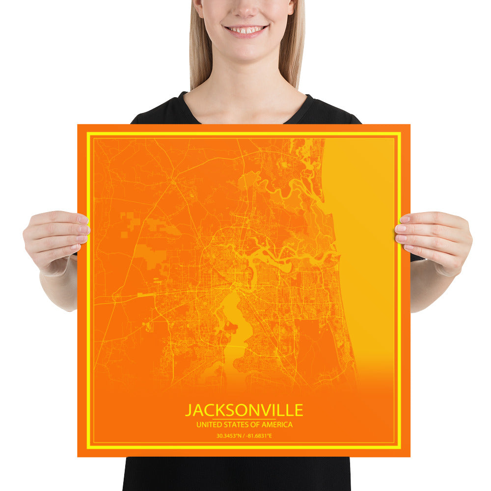 Jacksonville Orange and Yellow Paper Map