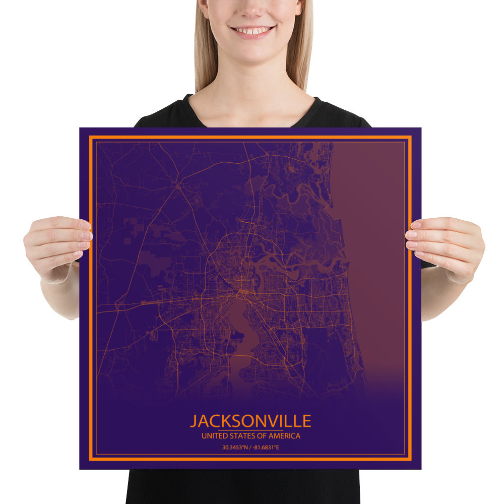 Jacksonville Purple and Orange Paper Map