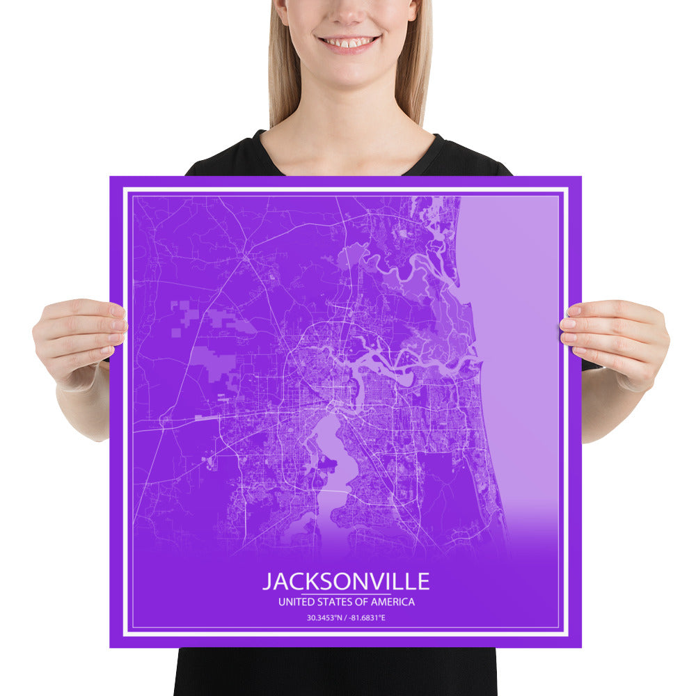 Jacksonville Purple and White Paper Map