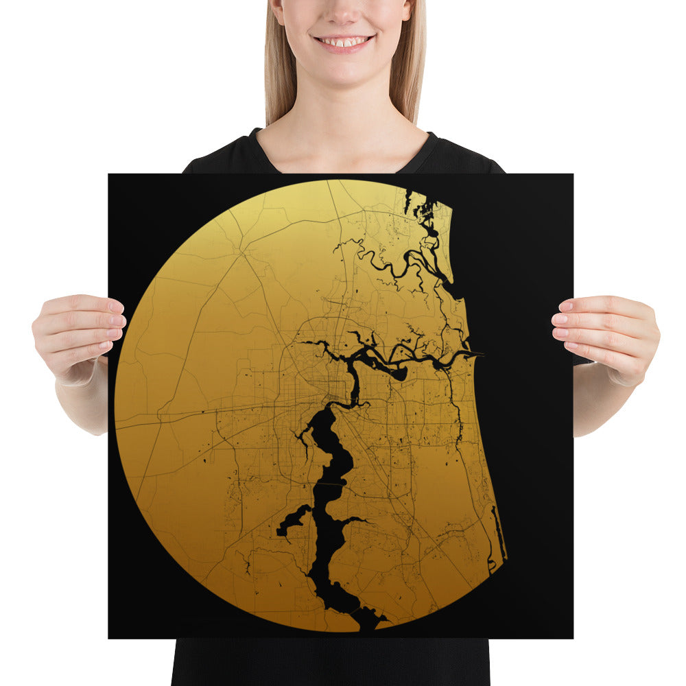 Jacksonville Gold on Black Paper Map