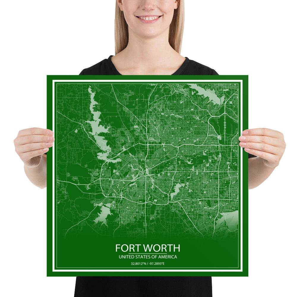 Fort Worth Green and White Paper Map