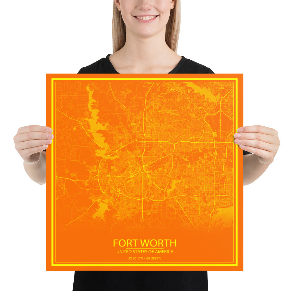 Fort Worth Orange and Yellow Paper Map