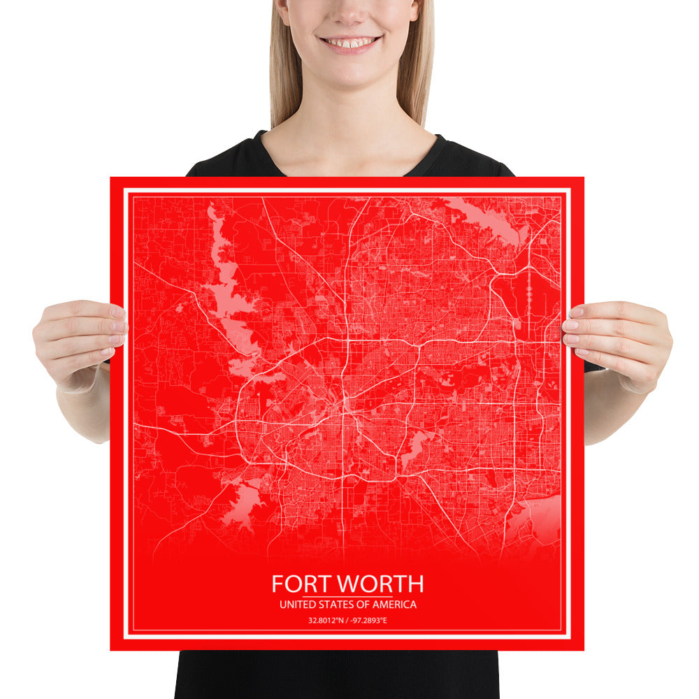 Fort Worth Red and White Paper Map