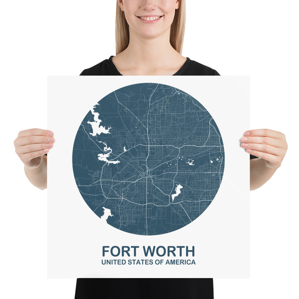 Fort Worth Circular Blue Paper Map