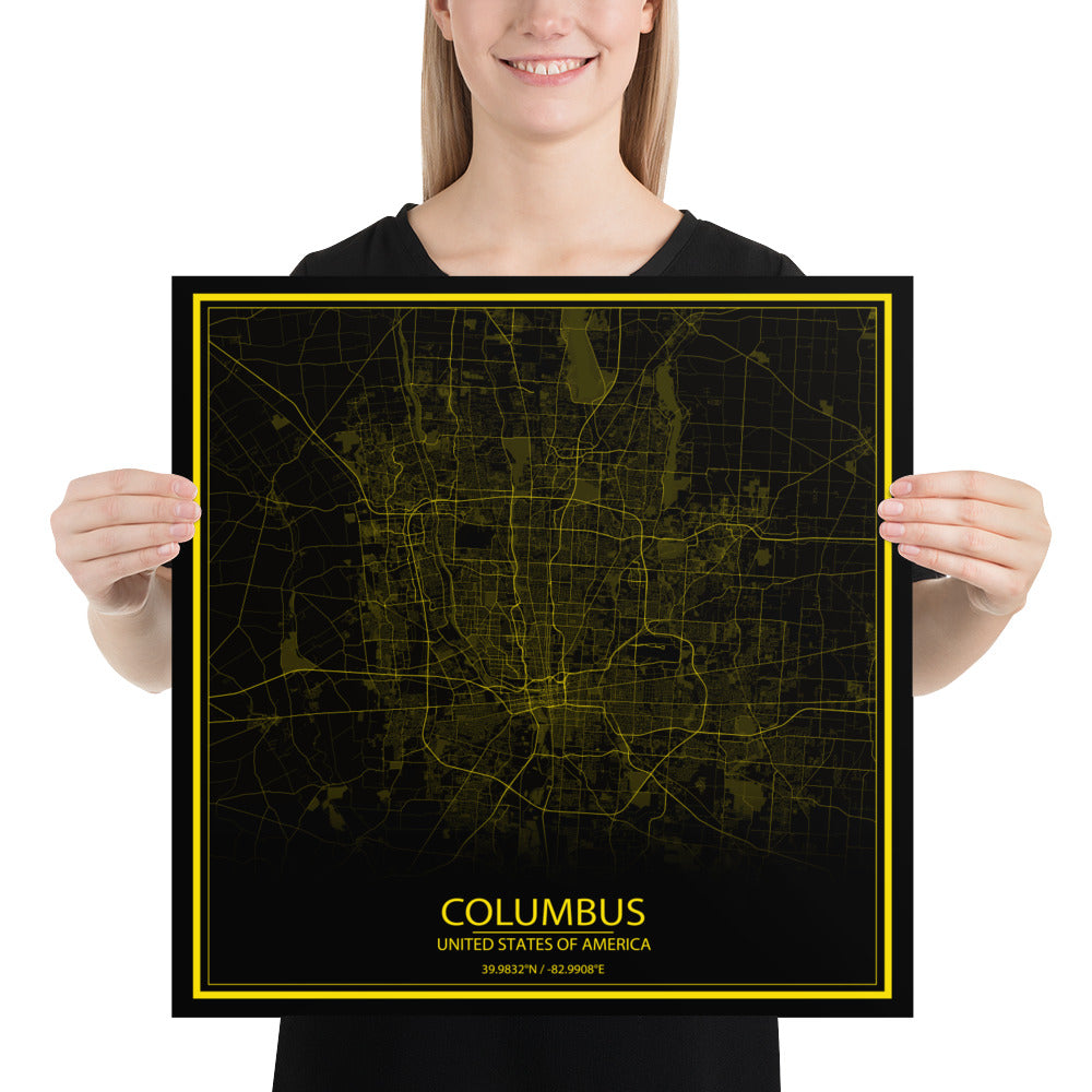 Columbus Black and Yellow Paper Map