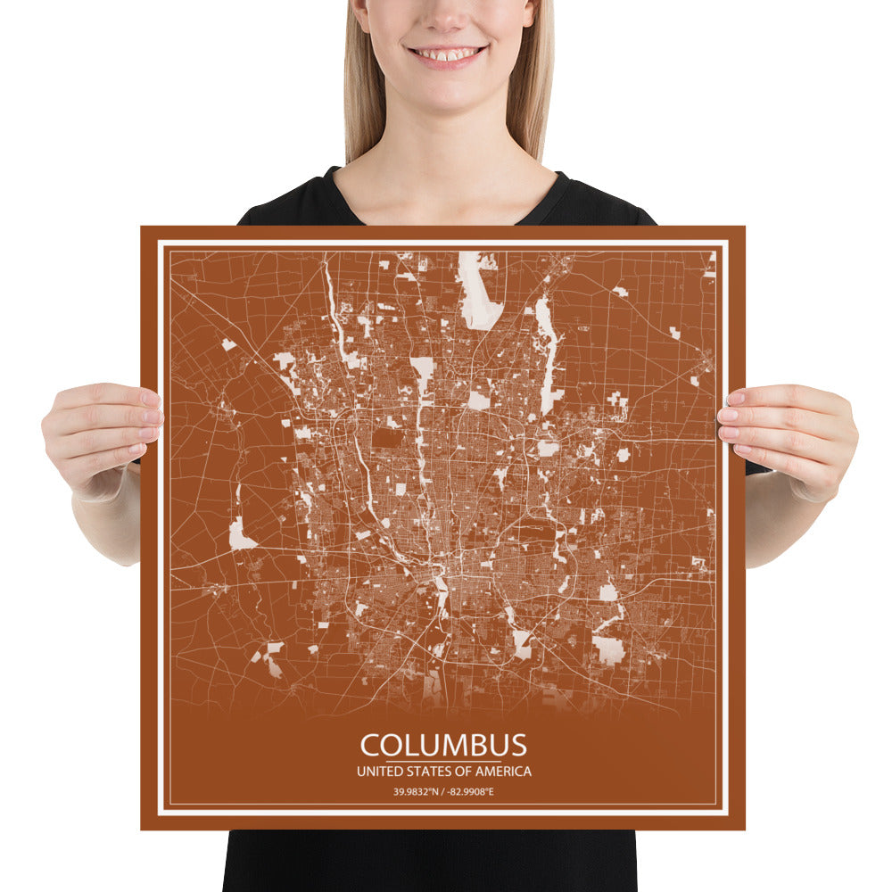 Columbus Brown and White Paper Map